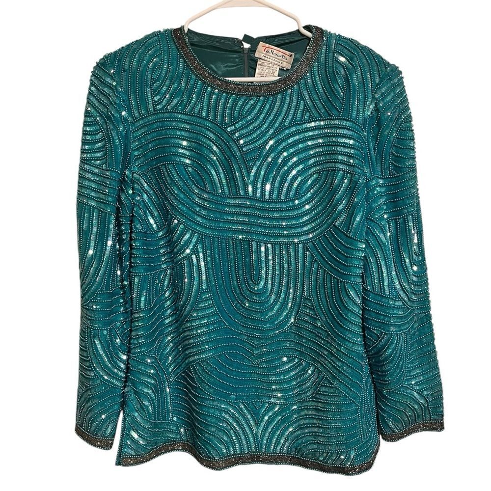 Vintage Talbots Joan Leslie sequins Silk Blouse size medium - Picture 3 of 12